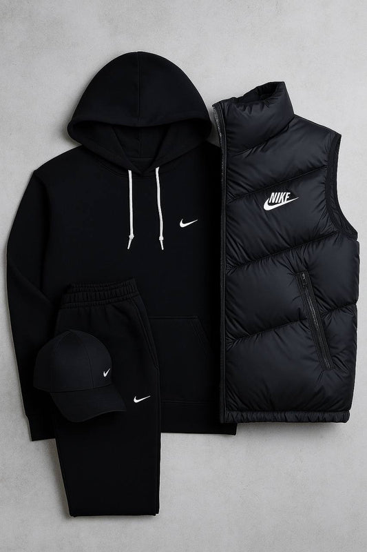 Complete Set – Sweatshirt, Pants, Puffer Jacket & T-shirt