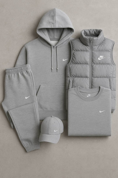 Complete Set – Sweatshirt, Pants, Puffer Jacket & T-shirt